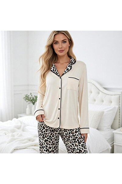 lull KADIN LEOPAR DESENLİ PİJAMA TAKIMI