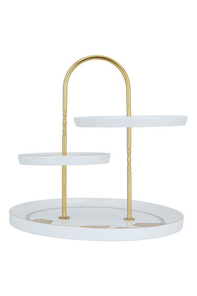 Generic Al Saif Gallery Porcelain Cake Stand, 3 Levels - Golden White