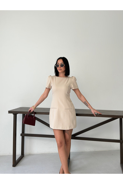 Eztila فستان قصير أنيق بأكمام قصيرة من طراز ZR