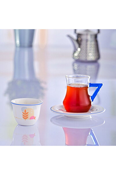 Generic طقم تقديم الشاي والقهوة من الزجاج/البورسلين من معرض السيف، 18 قطعة، م...