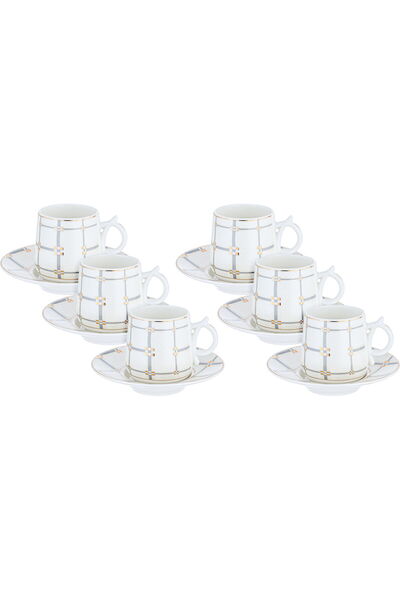 Generic Al Saif Gallery Turkish Coffee Cups and Saucers Set, 12 Pieces - Whit...