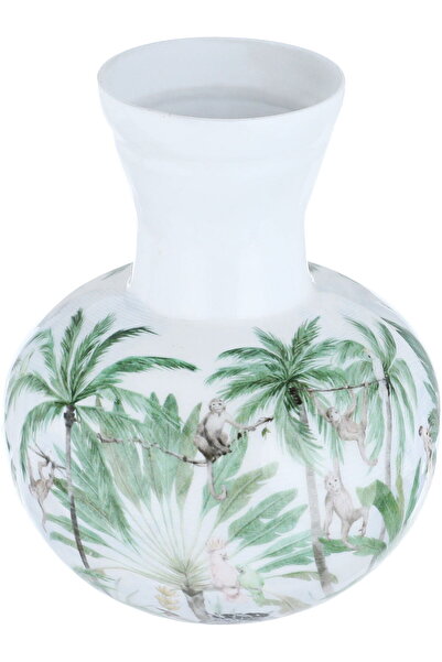 Generic Al Saif Gallery Porcelain Green Floral Pattern Vase, 10 x 11.5 cm - W...