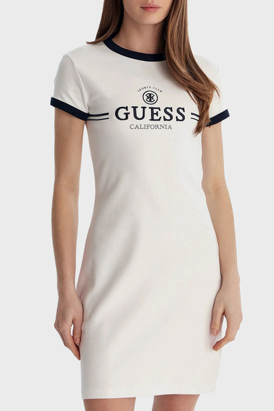 Guess Mila Logolu Pamuklu Fitted Fit Bisiklet Yaka Mini Elbise V6GK05K2988 EL...