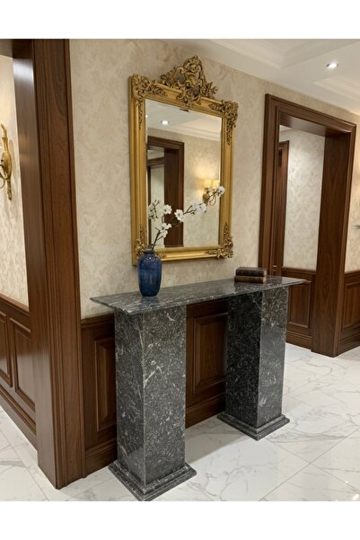 NZCollection Dante Antrasit Doğal Mermer Dresuar - Masif Mermer Ayaklı Lüks A...