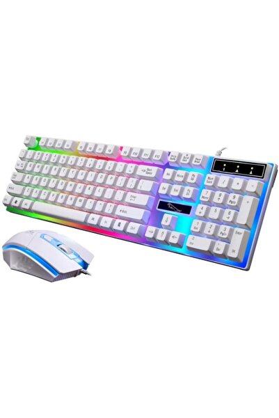 Generic لوحة مفاتيح G21 LED بإضاءة خلفية بألوان قوس قزح، سلكية USB للألعاب، ب...