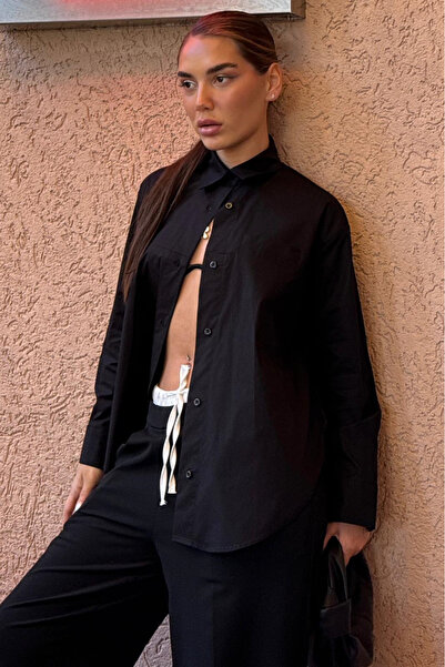Seeh Black Straight Cut Buttoned Women's Shirt Sh367