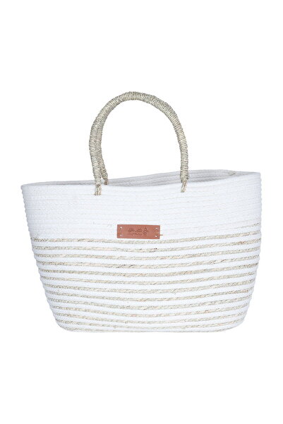 Generic Al Saif Gallery wicker thermos bag, 50 x 33 cm - white beige