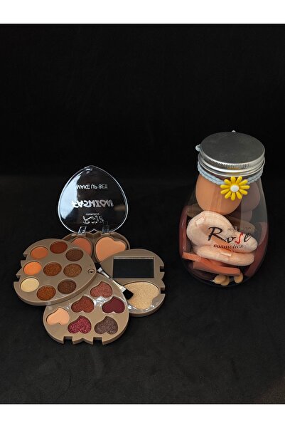 Rose Kalp Makyaj Paleti Far Allık Aydınlatıcı Seti Aynalı Profesyonel Makeup ...
