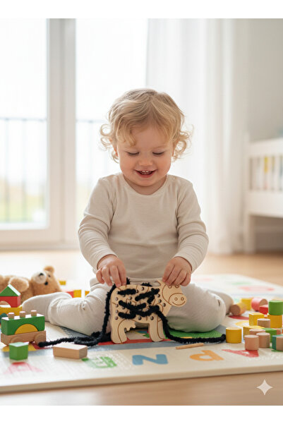 MONTETOYS Montessori Wooden Stringing Cow Toy Fine Motor Skills Developmental...