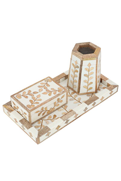 Generic طقم مبخرات خشبية، 30×16×12.5 سم، 3 قطع - بيج بني