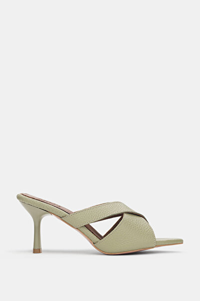 selin shoes Ravion Genuine Leather Asymmetrical Cut Thin Heeled Women's Slipp...