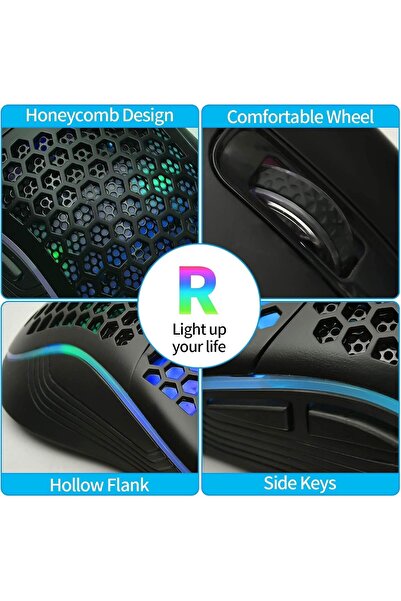 AZONEE ماوس ألعاب سلكي مع مفتاح تشغيل/إيقاف RGB، 7200 نقطة في البوصة، تصميم م...