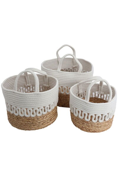 Generic مجموعة سلال قطن من معرض السيف، 25، 30، 35 سم، دائرية، 3 قطع - بيج