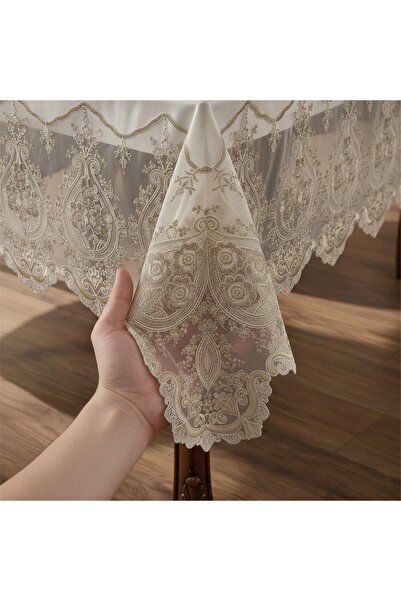 Finezza FINEZZA1603 - 8690000032051 - Față de masă din catifea cu dantelă cre...