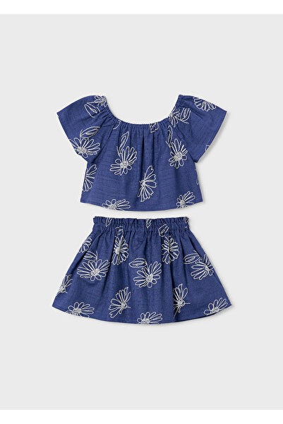 MAYORAL Set fustă și tricou din in brodat pentru fete 3947