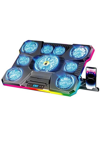 Hietech Laptop Soğutucu RGB 9 Fanlı LCD Ekranlı 10-19" Inç 2.400RPM Telefon T...