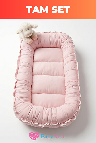 Babynest Premium Oval Bebek Yatağı %100 Pamuk Yenidoğan Uyku Yuvası Ortopedik...