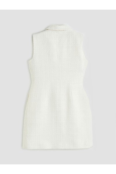 LC Waikiki Ecru Mini Shirt Dress in Tweed