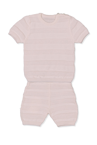 Bebetto Tri̇ko Shorts Suit (Line Pattern) Pink