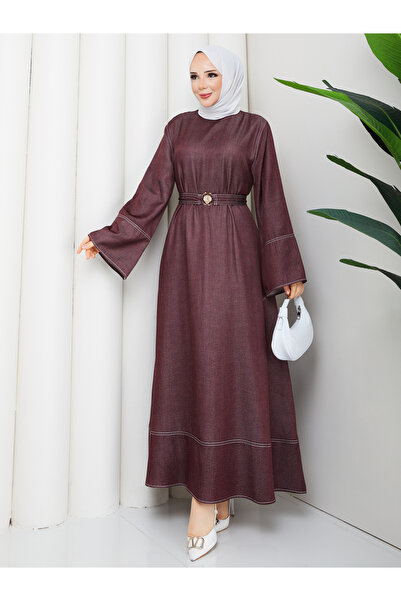 RACE FASHİON Belt Detailed Denim Jeans Hijab Dress Rc6036