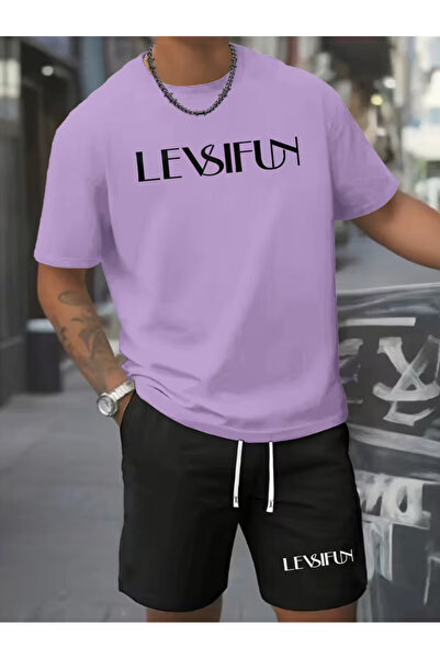 bellanova Men's Oversize Printed Shorts T-Shirt Set Streetwear Bottom-Top Com...