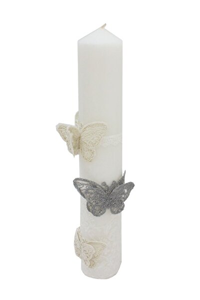 PRICHINDEL Lumânare de botez, ceară, cu fluturi, 35 cm, albă