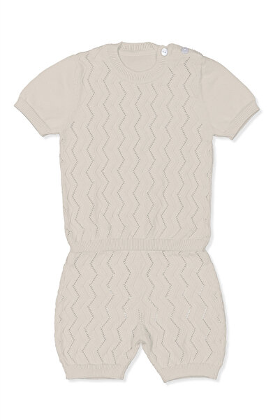 Bebetto Tri̇ko Shorts Suit (Zi̇kzak Pattern) Ecru