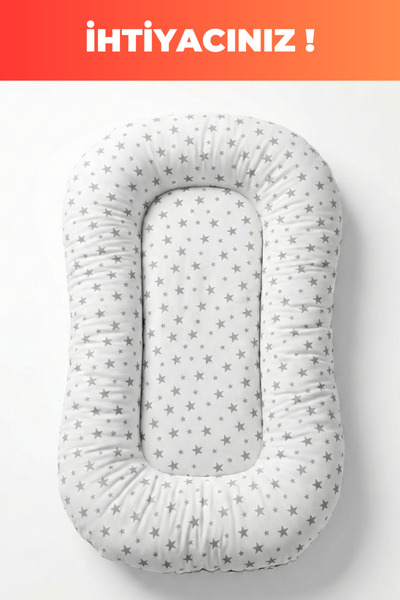 Babynest Premium Oval Bebek Yatağı %100 Pamuk Yenidoğan Uyku Yuvası Ortopedik...