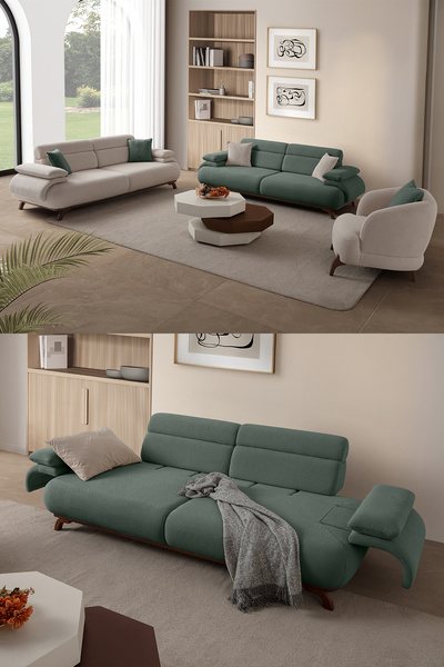 Eymense Bonjo Sırt Mekanizmalı Kasalı Koltuk Takımı 3+3+1 Su Yeşili