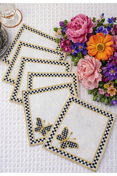 AuraStile Kahve Sunum Peçetesi, Kahve Yanı Sunumluk Nakışlı Kelebek Kahve Yan...