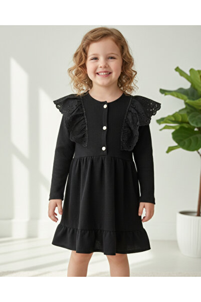 Lily and Co Lily Co Black Dress with Scallop Collar Detail