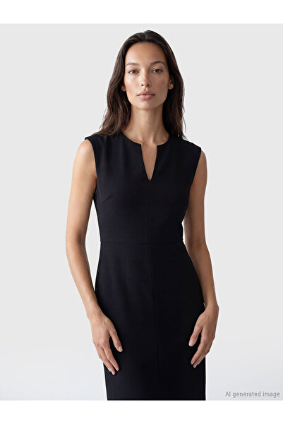 LC Waikiki LCW EVERYDAY Rochie midi neagră, mulată, cu decolteu tip guler