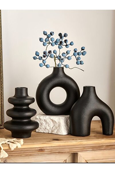 SZN HOME DESİGN Aura Black 3-Piece Decorative Ceramic Vase Set