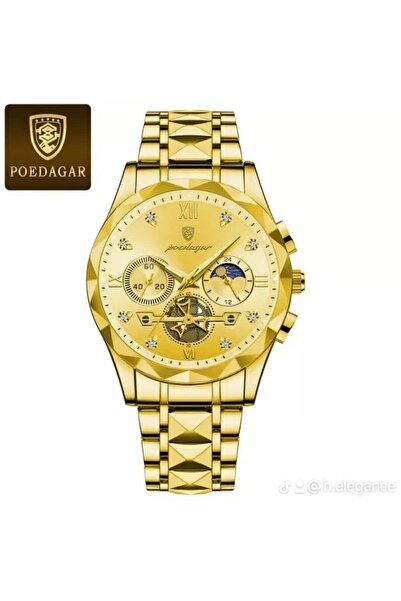 OLEVS Erkek Lüks altın renk su geçirmez şık çelik şık kol saati iç fonksiyonl...