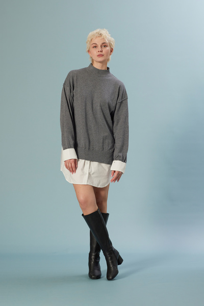 Nisan Contrast Poplin Knit Sweater