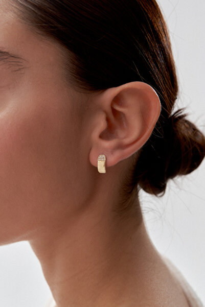 ADOR Altın Mini Taşlı Dikey Bar Küpe