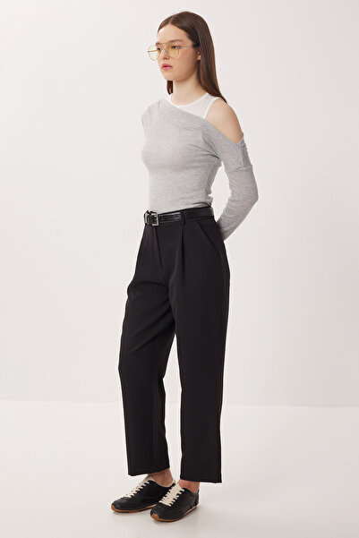 Lovelyİstanbul Pantaloni țesuți cu talie înaltă LZV0058 NEGRU