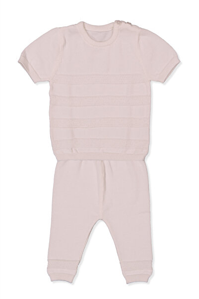 Bebetto Tri̇ko Double Set (Line Pattern) Pink