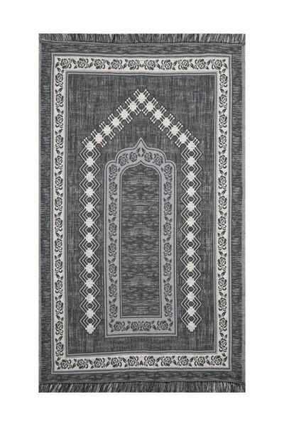 Myevilla My Evilla Seccade Lightweight Foldable Washable Prayer Mat with Stylish Motifs, Dowry Box and Gift, Gray 2