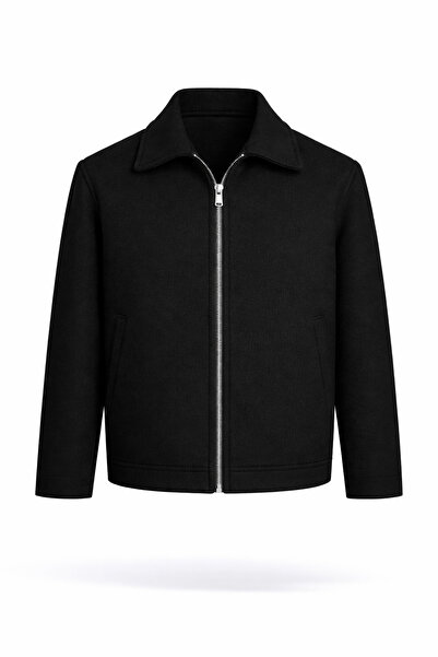 çerme Men's Black Premium Relax Fit Zippered Short Jacket