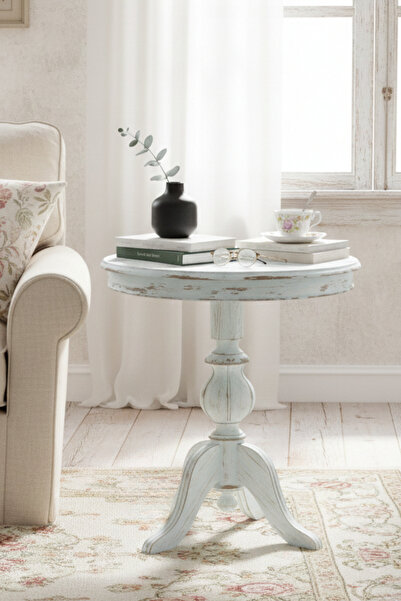 Woodenbend Arden Eskitme Beyaz Fiskos Yan Sehpa – 60x60x62 cm Modern Sehpa, S...