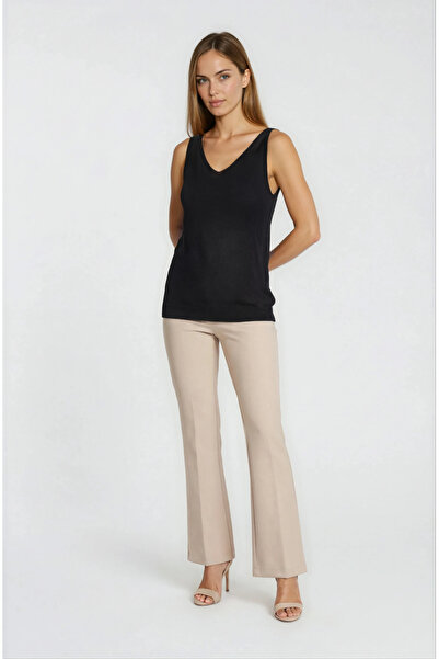 Spazio Delmira Ön Arka V Yaka Kolsuz Triko SİYAH