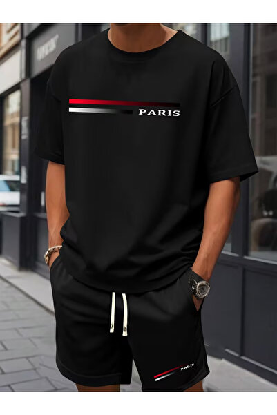 bellanova Men's Oversize Printed Shorts T-Shirt Set Streetwear Bottom-Top Com...