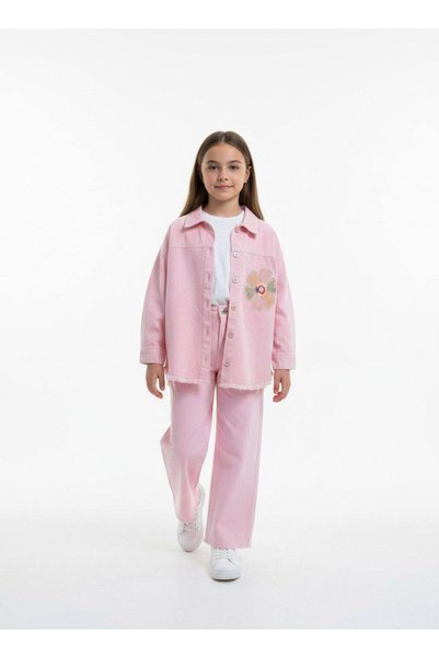 Esprix Kids Girl's Tencel Fabric Floral Embroidered Shirt and Pants Set with Comfortable Fit