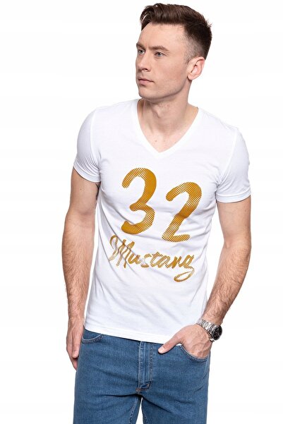Mustang Tricou Barbat, Mustang, Aaron V Print, Alb, Bumbac, Marime M