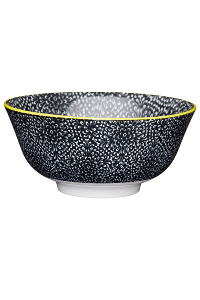 MIKASA Kcbowl15 Glazed Ceramic Bowl with Black Floral Pattern