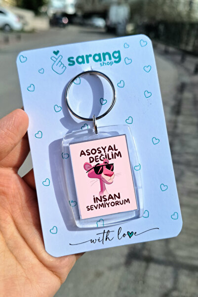 SARANG Breloc cu ramă transparentă - Nu îmi place nimeni Pink Panther