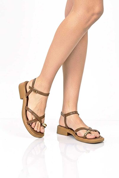 McDark Women's Tan Ring Toe Eva Soft Sole Stitched Buckle Sandals