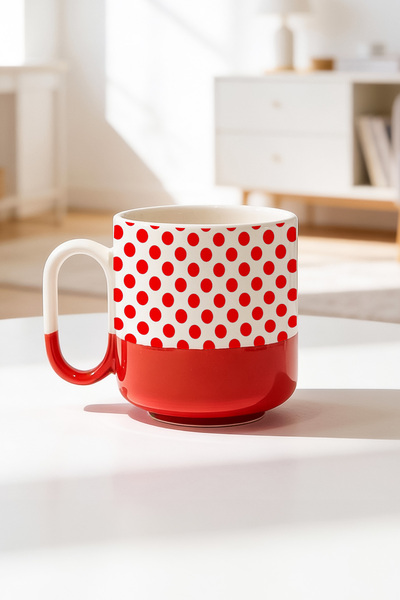 BB TRADE Red Spotted Design Ceramic Printed Pro Mug 330ml