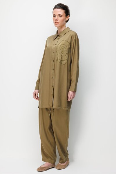 Micca %100 Doğal LyoCEL Dökümlü Soft Hissiyat Rose Nakış ve Ta İşleme Pantolo...